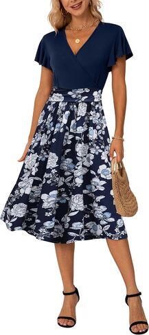 GRECERELLE Spring Summer Dress for Women Casual Ruffle Short Sleeve Wrap V-Neck Dress with Pockets in Saudi Arabia