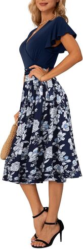 GRECERELLE Spring Summer Dress for Women Casual Ruffle Short Sleeve Wrap V-Neck Dress with Pockets in Saudi Arabia