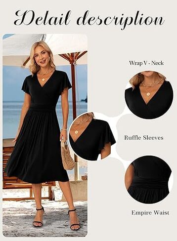 GRECERELLE Spring Summer Dress for Women Casual Ruffle Short Sleeve Wrap V-Neck Dress with Pockets in Saudi Arabia