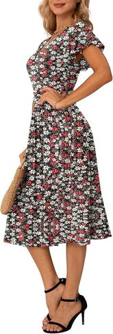 GRECERELLE Spring Summer Dress for Women Casual Ruffle Short Sleeve Wrap V-Neck Dress with Pockets in Saudi Arabia