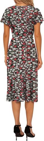GRECERELLE Spring Summer Dress for Women Casual Ruffle Short Sleeve Wrap V-Neck Dress with Pockets in Saudi Arabia