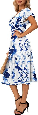 GRECERELLE Spring Summer Dress for Women Casual Ruffle Short Sleeve Wrap V-Neck Dress with Pockets in Saudi Arabia