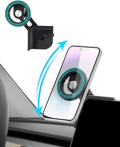 مناسب حسب الطلب لحامل الهاتف جبل Tesla Model Y/3/ S/X حامل هاتف السيارة قابل للتعديل حامل هاتف شاشة مغناطيسي 360 درجة دوران حر ملحقات Tesla حامل الهاتف (B-أسود) in Kuwait