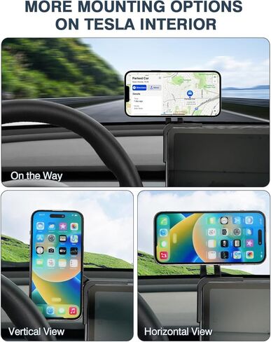 مناسب حسب الطلب لحامل الهاتف جبل Tesla Model Y/3/ S/X حامل هاتف السيارة قابل للتعديل حامل هاتف شاشة مغناطيسي 360 درجة دوران حر ملحقات Tesla حامل الهاتف (B-أسود) in Kuwait