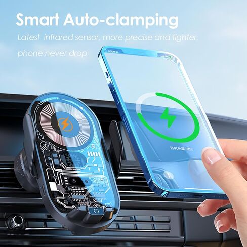 Fast Wireless Car Charger 3-in-1【15W/65W/Cable】 Auto-Clamping Hands-Free Wireless Charger for Car, Wireless Car Charger Mount for iPhone 15/14/13/12/X/11/10 Samsung S23/S22/S21/Galaxy/Note in Saudi Arabia