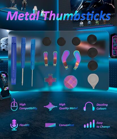 13 in 1 Metal Thumbsticks for Xbox One Elite Series 2, Metal Mod 6 Swap Joysticks, 4 Paddles, 2 D Pads, with Mounting Tool, Gradient Color Replacement Joystick Parts in Saudi Arabia