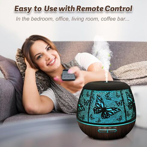 Diffusers for Essential Oils Large Room 400ml,Essential Oil Diffuser for Home with R/C,Cool Mist Humidifiers for Bedroom,7 Colors Changed & 3 Mist Mode Waterless Auto Off for Decor Butterfly in Saudi Arabia