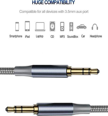 3BAO3.5mm Audio Cable 2 Packs [1M+1M], Gray Nylon Braided Cable, Suitable for car Speakers, amplifiers, televisions, MP3 Players, Smartphones, Tablets, Home stereos, laptops, etc in Saudi Arabia