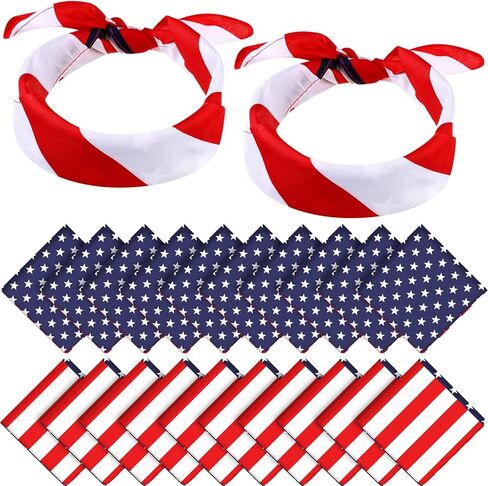 يوم الاستقلال 48 قطعة من عصابات العلم الأمريكي من البوليستر علم الولايات المتحدة الأمريكية عصابة رأس وطنية للنساء باندانا الولايات المتحدة الأمريكية لمستلزمات حفلات الرابع من يوليو in Kuwait