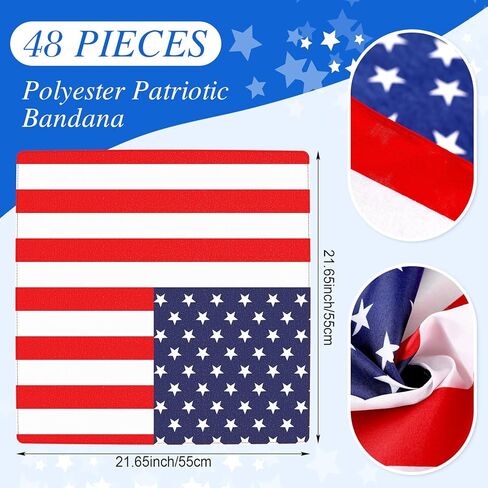 يوم الاستقلال 48 قطعة من عصابات العلم الأمريكي من البوليستر علم الولايات المتحدة الأمريكية عصابة رأس وطنية للنساء باندانا الولايات المتحدة الأمريكية لمستلزمات حفلات الرابع من يوليو in Kuwait