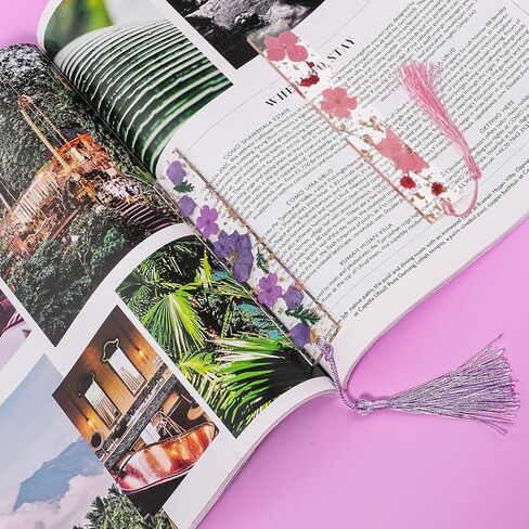 Dried Flower Resin Bookmarks,2Pcs Handmade Transparent Floral Bookmark Pressed Flower Book Mark with Colorful Tassel Cute Bookmark for Women Kids Book Lovers Holiday Gift in Saudi Arabia