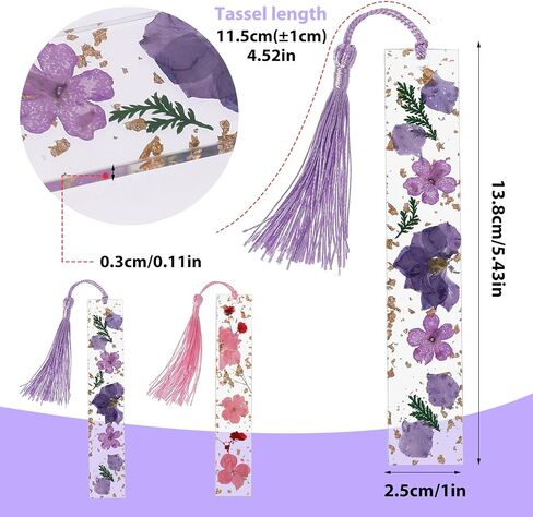 Dried Flower Resin Bookmarks,2Pcs Handmade Transparent Floral Bookmark Pressed Flower Book Mark with Colorful Tassel Cute Bookmark for Women Kids Book Lovers Holiday Gift in Saudi Arabia
