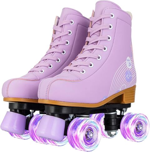 YYW High-top PU Leather Roller Skates for Women，Outdoor Roller Derby Skates for Unisex Beginners with Light up Wheels in Saudi Arabia