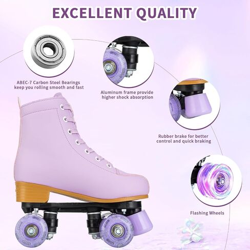 YYW High-top PU Leather Roller Skates for Women，Outdoor Roller Derby Skates for Unisex Beginners with Light up Wheels in Saudi Arabia
