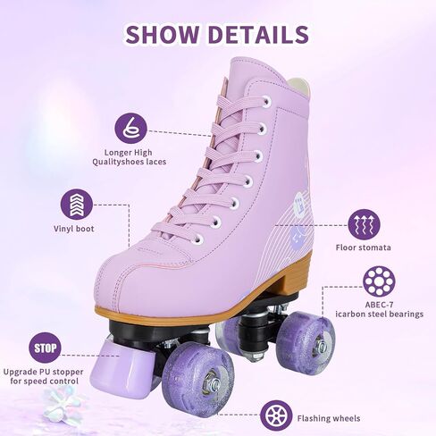 YYW High-top PU Leather Roller Skates for Women，Outdoor Roller Derby Skates for Unisex Beginners with Light up Wheels in Saudi Arabia