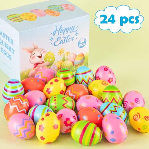 CPPSLEE 24 PCS Easter Eggs Squishies Toys, Easter Basket Stuffers, Squishy Toys for Kids, Slow Rising Squishy Stress Relief Easter Eggs, Easter Egg Hunts Party Favors in Saudi Arabia