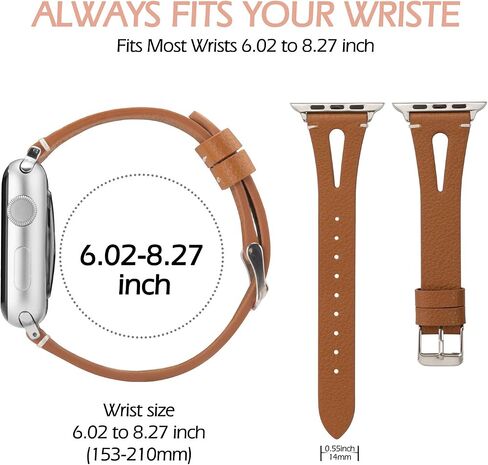 جلد بني من Wearlizer متوافق مع أحزمة ساعة Apple مقاس 38 مم 40 مم 41 مم لساعة iWatch SE للسيدات والرجال، أشرطة معصم بفتحة مثلثة خاصة (إبزيم معدني فضي) سلسلة 9/8/7/6/5/4/3/2/1 in Kuwait