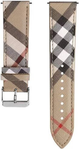 Designer Band for Samsung Galaxy Watch 4/5/6 40mm 44mm, Watch 6 Classic 43mm 47mm/Watch 5 Pro 45mm/Active 2/Watch 3/Watch 4 Classic, 20mm Luxury Beige Plaid Elements Leather Band for Galaxy Watch in Saudi Arabia