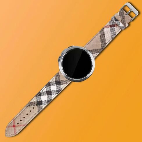Designer Band for Samsung Galaxy Watch 4/5/6 40mm 44mm, Watch 6 Classic 43mm 47mm/Watch 5 Pro 45mm/Active 2/Watch 3/Watch 4 Classic, 20mm Luxury Beige Plaid Elements Leather Band for Galaxy Watch in Saudi Arabia
