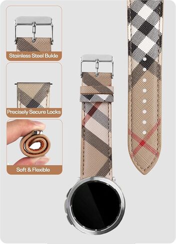 Designer Band for Samsung Galaxy Watch 4/5/6 40mm 44mm, Watch 6 Classic 43mm 47mm/Watch 5 Pro 45mm/Active 2/Watch 3/Watch 4 Classic, 20mm Luxury Beige Plaid Elements Leather Band for Galaxy Watch in Saudi Arabia