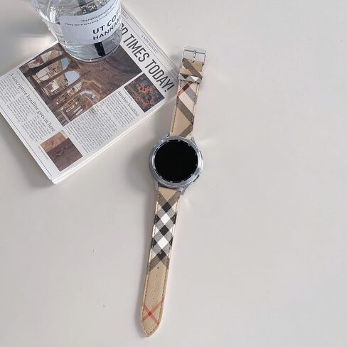 Designer Band for Samsung Galaxy Watch 4/5/6 40mm 44mm, Watch 6 Classic 43mm 47mm/Watch 5 Pro 45mm/Active 2/Watch 3/Watch 4 Classic, 20mm Luxury Beige Plaid Elements Leather Band for Galaxy Watch in Saudi Arabia
