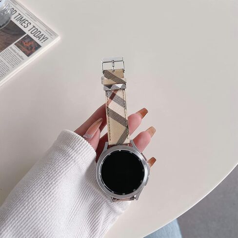 Designer Band for Samsung Galaxy Watch 4/5/6 40mm 44mm, Watch 6 Classic 43mm 47mm/Watch 5 Pro 45mm/Active 2/Watch 3/Watch 4 Classic, 20mm Luxury Beige Plaid Elements Leather Band for Galaxy Watch in Saudi Arabia