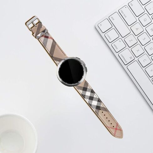 Designer Band for Samsung Galaxy Watch 4/5/6 40mm 44mm, Watch 6 Classic 43mm 47mm/Watch 5 Pro 45mm/Active 2/Watch 3/Watch 4 Classic, 20mm Luxury Beige Plaid Elements Leather Band for Galaxy Watch in Saudi Arabia