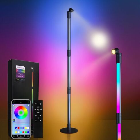 مصباح أرضي LED من ROMANJOY، مصباح زاوية LED RGBW-IC للتحكم عن بعد/التحكم في التطبيق، مصباح أرضي ذكي حديث مع مزامنة الموسيقى و16 مليون لون DIY، مصباح أرضي متغير اللون لغرفة النوم وغرفة المعيشة in Kuwait