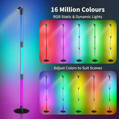 مصباح أرضي LED من ROMANJOY، مصباح زاوية LED RGBW-IC للتحكم عن بعد/التحكم في التطبيق، مصباح أرضي ذكي حديث مع مزامنة الموسيقى و16 مليون لون DIY، مصباح أرضي متغير اللون لغرفة النوم وغرفة المعيشة in Kuwait