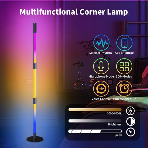 مصباح أرضي LED من ROMANJOY، مصباح زاوية LED RGBW-IC للتحكم عن بعد/التحكم في التطبيق، مصباح أرضي ذكي حديث مع مزامنة الموسيقى و16 مليون لون DIY، مصباح أرضي متغير اللون لغرفة النوم وغرفة المعيشة in Kuwait