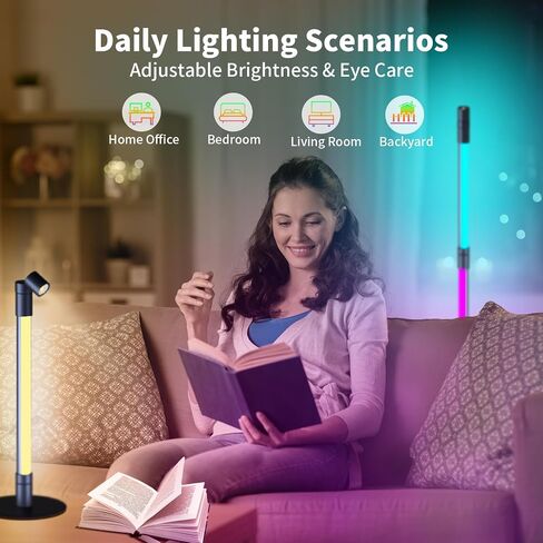 مصباح أرضي LED من ROMANJOY، مصباح زاوية LED RGBW-IC للتحكم عن بعد/التحكم في التطبيق، مصباح أرضي ذكي حديث مع مزامنة الموسيقى و16 مليون لون DIY، مصباح أرضي متغير اللون لغرفة النوم وغرفة المعيشة in Kuwait