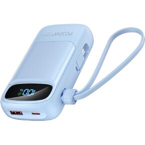 Small Mini Portable Charger with Built in Cable,Compact Power Bank 30W in/Output Fast Charging,10000mAh Cute USB C Battery Pack Travel Essentials,Compatible iPhone 15/14/13/12/11 Samsung