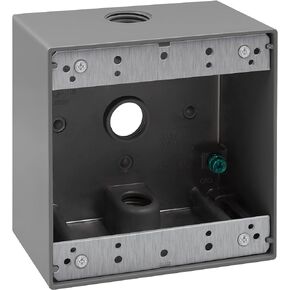 ENERLITES Weatherproof Outlet Box with Three 1/2-in Threaded Outlets, Outdoor Electrical Box, 3 Holes 0.50" Each, 2-Gang, 4.53" Height x 4.53" Length x 2.16" Depth, EN2350,Grey