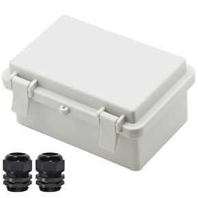 Zulkit IP65 Waterproof ABS Plastic Electrical Box - Hinged Shell, 2 Cable Glands, 5.9 x 3.9 x 2.8 inch