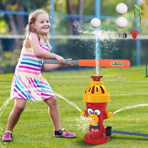 Cute Fire Sprinkler Water Toys for Kids with Baseball Game Set,Summer Outdoor Kids Play Equipment with 2 Balls, Kids Sprinklers for Yard,Water Spray Sprinkler for Kids Boys & Girls Age 3+ Years (A)
