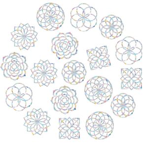 18 Pcs Mandala Window Clings for Bird Strikes, Anti-Collision Window Decals to Save Birds from Window Collisions, Non Adhesive Prismatic Vinyl Window Clings Rainbow Stickers (18, Mandala)