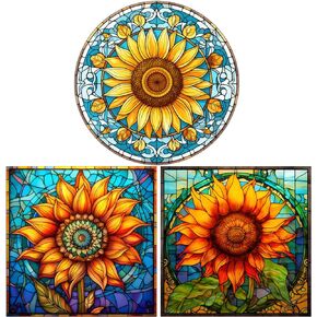 3 Styles Sunflower Window Cling,10"Sunflower Window Stickers Static Non Adhesive Double-Side Window Stickers Art Decor for Party Supplies Home Window Glass Wall Decor