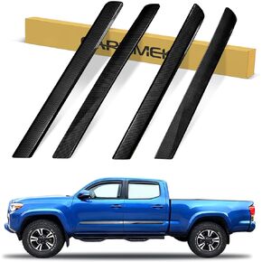 Exterior Side Door Strip Protector Custom Fit for 3rd Gen Tacoma 2016-2023 Crew & Double Cab - Carbon Fiber Black - Quality Adhesive, for Tacoma Decoration, for Tacoma Accessory