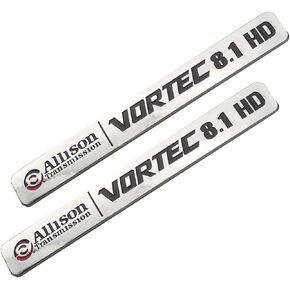 2Pcs Allison Transmission 8.1 Hd 8.1L Vortec Emblems 3D Stickers decals Badges Compatible for 2500Hd 3500Hd Gmc Silverado Sierra Truck Chrome