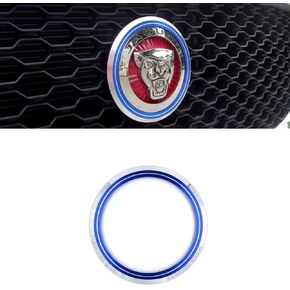 MAXDOOL Aluminum Surrounding Decoration Ring Trim Compatible With Jaguar F-Pace XE XF XJ Front Grille Feline Emblem Stickers (Blue)