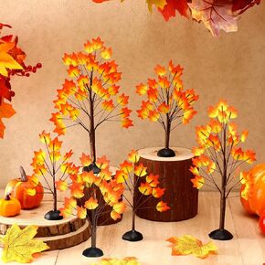 Uiifan 8 Pcs Village Trees Faux Artificial Small Tree Tabletop Artificial Trees Plastic Fall Decorations for Home Indoor Thanksgiving Halloween Accessories Wedding Fall Party Decoration (Maple)