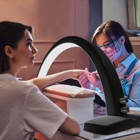 Neatfi Half Moon LED Table Lamp for Estheticians, Nail Tech, and Cosmetician for Nail Art, Facial, Waxing, Threading and Tattoo (with Clamp, White)