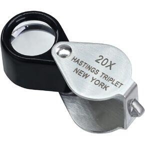Hasting 20x Magnification Jewelry Triple Loupe 16mm Stainless Steel, Triplet Optic Glass Folding Magnifying Illuminated Lens Tool for Watch Repair Diamonds Coins Stamps Rings Glasses Earrings