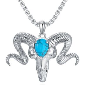 Satan Goat Head Skull Necklace Copper Baphomet Goat Skull Pendant Gothic Satanic Devil Protection Amulet Jewelry Christmas Gift for Brother Boyfriend