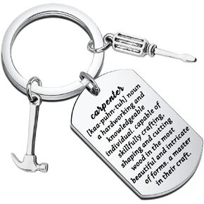 FAADBUK Carpenter Keychain Carpenter Builder Gift Woodworking Gift Hammer Charm Mechanic Gift for Dad Grandpa