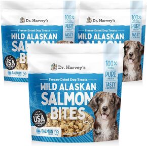 Dr. Harvey's Wild Alaskan Salmon Bites - Freeze Dried Dog Training Treats with Salmon Meat for Dogs - 7 Ounces