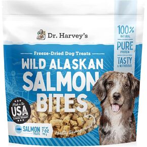 Dr. Harvey's Wild Alaskan Salmon Bites - Freeze Dried Dog Training Treats with Salmon Meat for Dogs - 7 Ounces