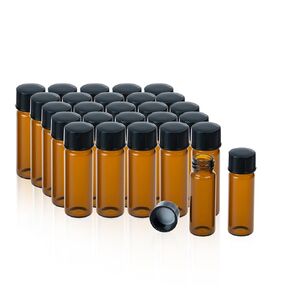 1 Dram Amber Glass Vials, Small Liquid Sample Vial, 15X45mm 4ml Borosilicate Glass Empty Vials with Caps, 13-425 Black Screw Caps with PE Liner, Pack of 20