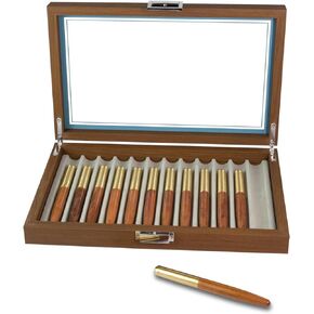 Wood Pen Display Case 12 Pen Organizer Box Pen Storage Collector Organizer Box With Glass Window Pen Fountain Collection Display Case（Black Walnut）