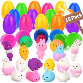 Easter Basket Stuffers, 18 Pcs Mochi Squishy Toys Easter Egg Fillers, Prefilled Easter Eggs with Toys Inside for Easter Egg Hunt, Easter Basket for Kids Egg Stuffers-White
